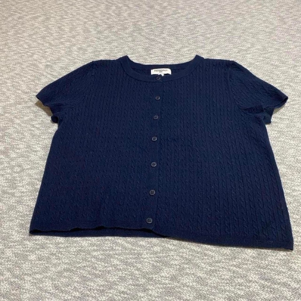 Navy blue Freshman 1996 short sleeve button up cardigan women L. SKU-B776